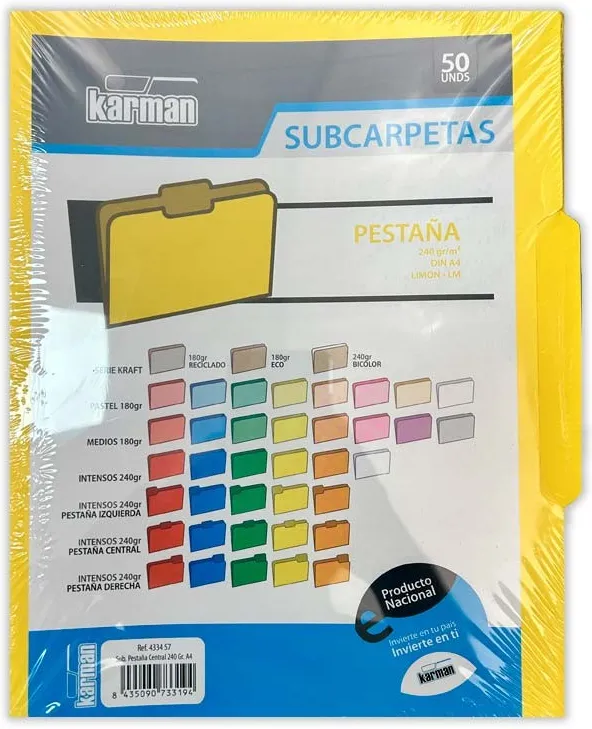 SUBCARPETA A4 PESTAÑA CENT 240GR AMARILLO P/50