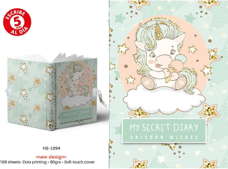 Diario A5 168H.C/Candado Unicorn Wishes