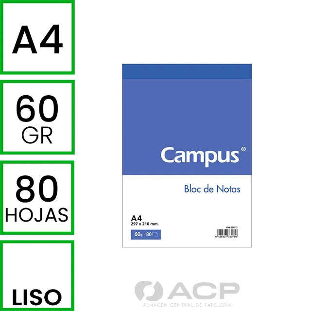 Bloc Notas A4 80/H 60G Liso