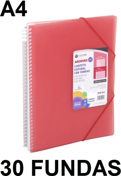 CARPETA 30 FUNDAS A4 ESPIRAL ARCHIVEX STAR ROJO