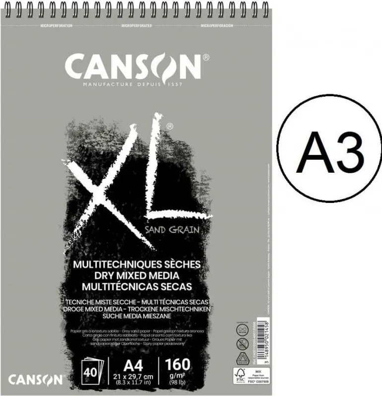 BLOC CANSON XL TOUCH ARENOSO 40H A3 GRIS
