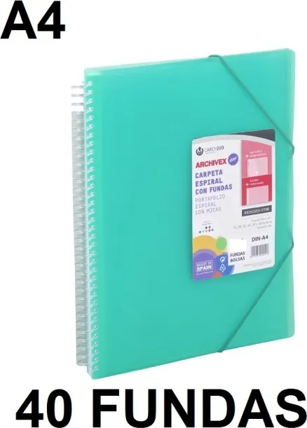 CARPETA 40 FUNDAS A4 ESPIRAL ARCHIVEX STAR VERDE