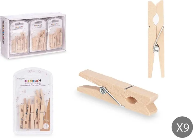 SET 9 PINZAS MADERA NATURAL GRANDE