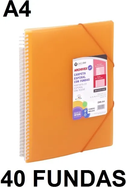 CARPETA 40 FUNDAS A4 ESPIRAL ARCHIVEX STAR NARANJA