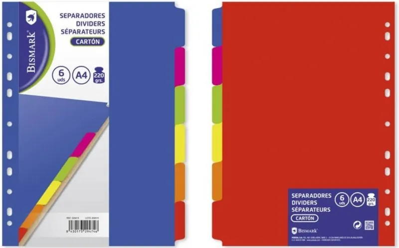 SEPARADOR CARTON NEON A4 6 POSICIONES