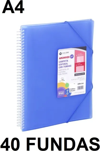 CARPETA 40 FUNDAS A4 ESPIRAL ARCHIVEX STAR AZUL