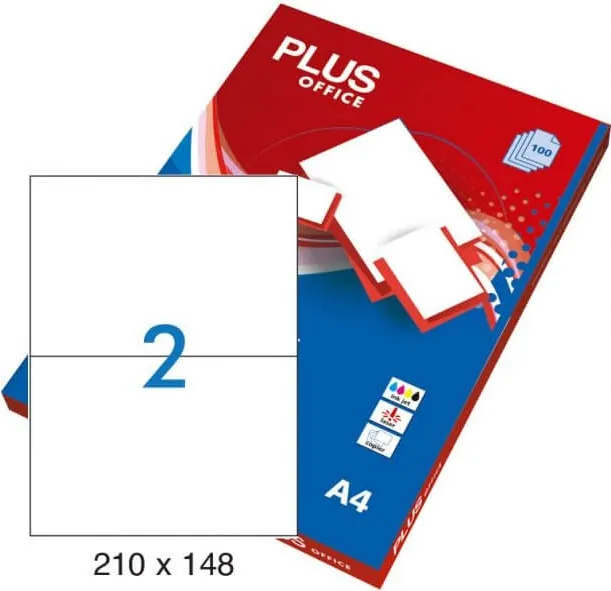 Etiquetas Autoadhesivas PLUS Office 210MMX148MM Cantos Rectos 2XHOJA 100 Hojas