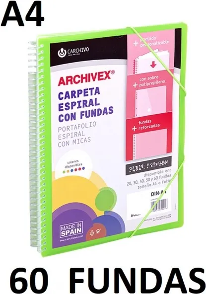 CARPETA 60 FUNDAS A4 ESP.CANGURO ARCHIVEX STAR VDE.CLARO