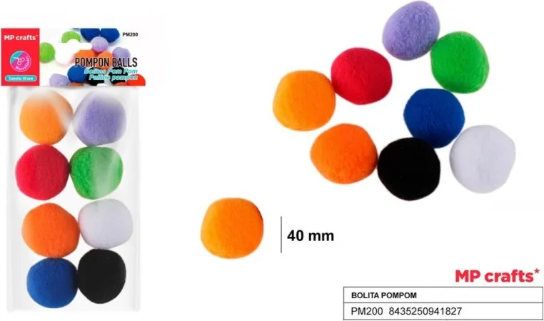BOLITA POMPON DE COLORES SURTIDOS 4 CM