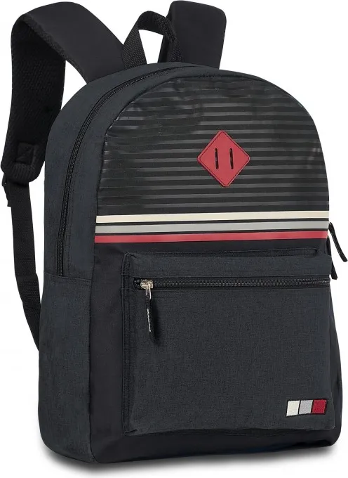 Mochila Clio Rayas Negra 43X30X13 C/2 Cremalleras